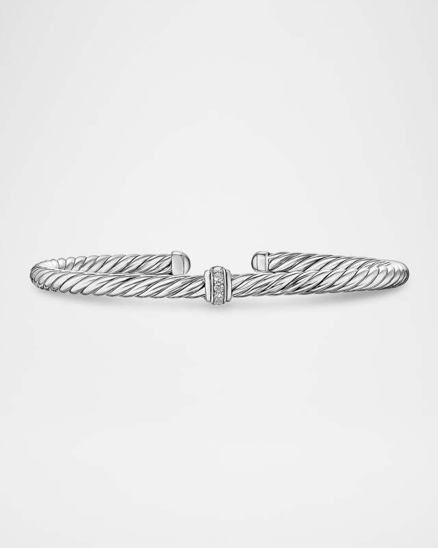 Cable Flex Center Station Bracelet with Diamonds in Silver, 4mm